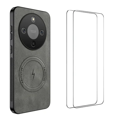 For Honor X70 5G / Honor X9d 5G Magnetic Case WANLONFENG SD Series PC TPU Phone Cover with 2Pcs Screen Film - Grey