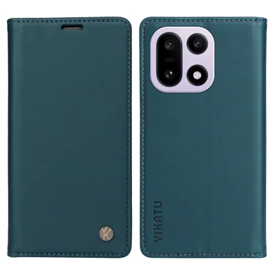 YIKATU For OnePlus 15 5G Phone Cases  Magnetic Closure PU Leather Mobile Cover - Green