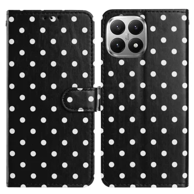 For Xiaomi 15T Leather Case Polka Dot Pattern Wallet Stand Folio Phone Cover - Black