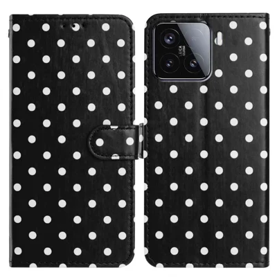 For Xiaomi 15 Leather Case Polka Dot Pattern Wallet Stand Folio Phone Cover - Black