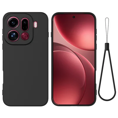 For Oppo Find X9 Pro 5G Liquid Silicone Case Phone Back Cover with Hand Strap - Black