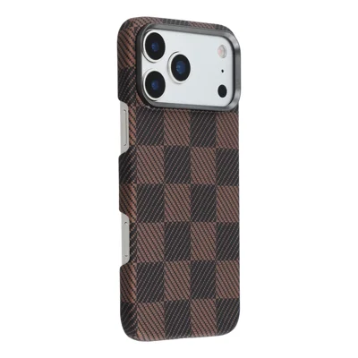 For iPhone 17 Pro Case Square Grid Pattern Aramid Fiber Phone Cover Compatible with MagSafe