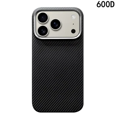 iPhone 17 Pro Max Magnetische Hülle Aramid-Faser 600D Feine Textur Handyhülle Metall-Objektivrahmen - Schwarz
