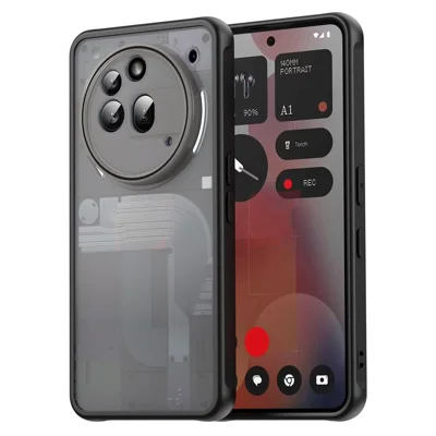 For Nothing Phone (3a) Pro Case Drop Proof Airbags Frosted Translucent PC + TPU Phone Back Cover - Black