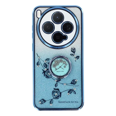 KADEM Für vivo X300 5G Hülle Ring Ständer TPU Blumen Handyhülle Farbverlauf Glitzer - Blau