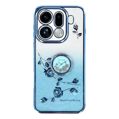 KADEM For Oppo Find X9 Pro 5G Case Ring Kickstand TPU Flowers Phone Cover Gradient Glitter - Blue