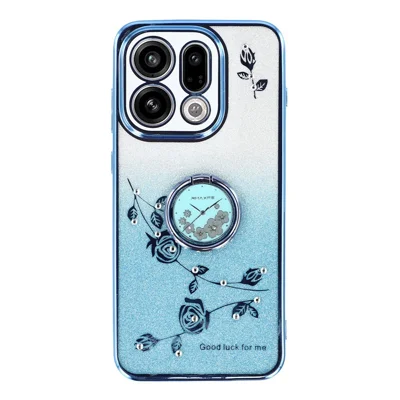 KADEM For Oppo Find X9 5G Case Ring Kickstand TPU Flowers Phone Cover Gradient Glitter - Blue