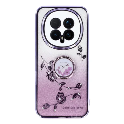 KADEM For Honor Magic8 5G Hülle mit Ring-Ständer, TPU, Blumen, Telefon-Cover, Farbverlauf, Glitzer - Lila