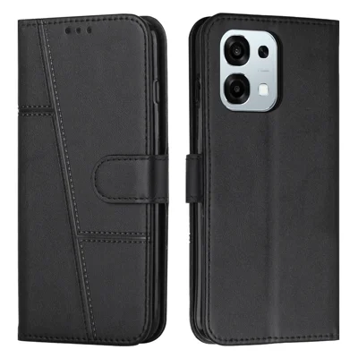 Leather Phone Case For Oppo F31 5G  /  A6 Pro 5G  /  4G Foldable Stand Wallet Flip Cover with Strap - Black