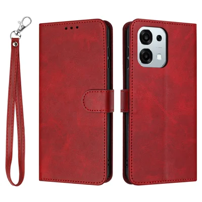 Wallet Case For Oppo F31 5G  /  A6 Pro 5G  /  4G Flip Stand Calf Texture PU Leather Phone Cover with Strap - Red