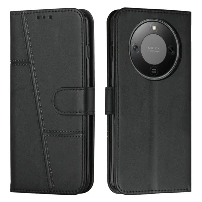For Honor Magic8 Lite 5G / X9d 5G / X70 5G Leather Phone Case Foldable Stand Wallet Flip Cover with Strap - Black