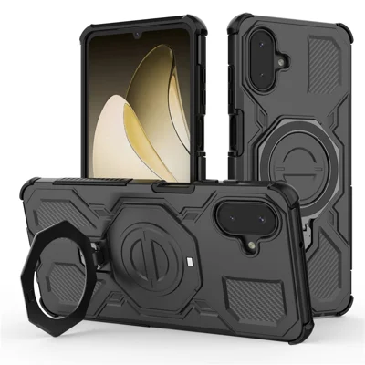 Obudowa magnetyczna z obracającą się metalową podstawką na telefon Samsung Galaxy A07 4G, odporna na wstrząsy, tylna osłona PC + TPU - Czarny