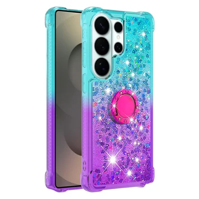 For Samsung Galaxy S26 Ultra TPU Case with Kickstand Gradiant Quicksand Shockproof Cover - Sky Blue+Purple