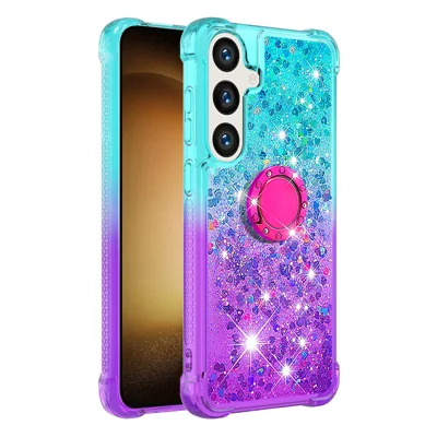 For Samsung Galaxy S27 / S26 TPU Case with Kickstand Gradiant Quicksand Shockproof Cover - Sky Blue+Purple
