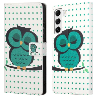 For Samsung Galaxy S23 Phone Case, Pattern Printing Full Protection PU Leather Folio Flip Wallet Cover with Stand - Dots  /  Owl