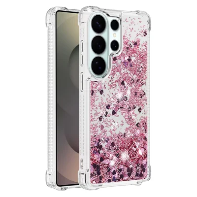 For Samsung Galaxy S26 Ultra TPU Case Glitter Quicksand Shockproof Phone Back Cover - Rose Gold / Hearts