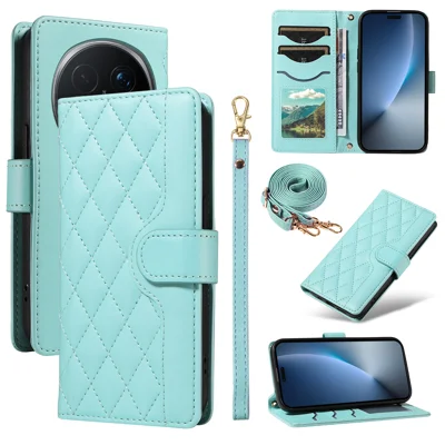 Voor Honor Magic8 Pro 5G portemonnee-hoesje ruitleer telefoonhoesje met riem - Groen