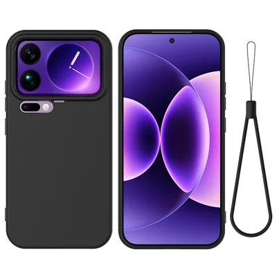 Voor Xiaomi 17 Pro Vloeibaar Siliconen Hoesje Telefoon Achterkant met Handgreep - Zwart