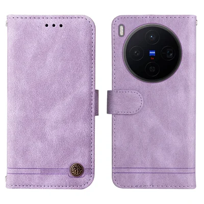 For vivo X300 5G Leather Wallet Cases Skin Touch Phone Cover Stand with Strap - Purple