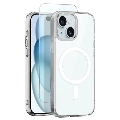 NORTHJO Funda para iPhone 15 Compatible con MagSafe Cubierta de Teléfono de PC + TPU con Película de Vidrio Templado - Transparente
