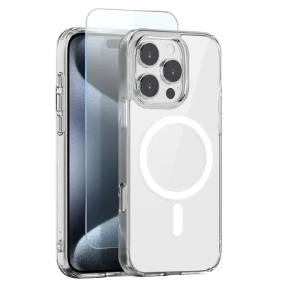 NORTHJO Capa para iPhone 15 Pro Max Compatível com MagSafe PC + Capa de Telefone TPU com Película de Vidro Temperado - Transparente