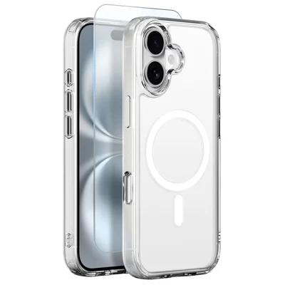 NORTHJO For iPhone 16 Plus Case Compatible with MagSafe PC + TPU Phone Cover with Tempered Glass Film - Transparent