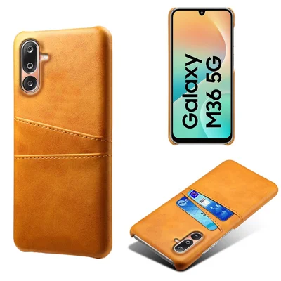 For Samsung Galaxy M36 5G Case Dual Card Slots PU Leather + Hard PC Phone Cover - Orange
