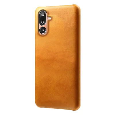 For Samsung Galaxy M36 5G Case Calf Texture PU Leather Hard PC Protective Phone Cover - Orange