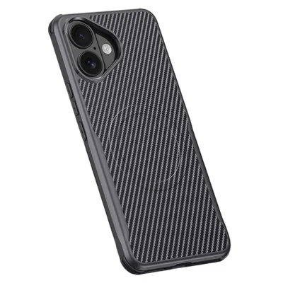 Hoesje voor iPhone 17 Compatibel met MagSafe Koolstofvezel PU+PC+Siliconen Beschermmantel - Zwart
