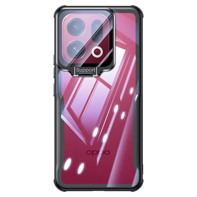 Funda para Oppo Find X9 Pro 5G Carcasa de PC + TPU Transparente con Cubierta de Lente de Vidrio y Soporte