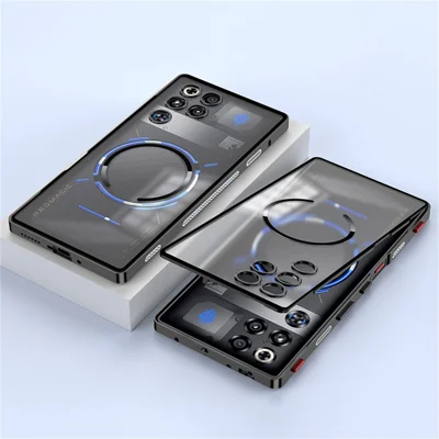 Voor ZTE nubia RedMagic 11 Pro 5G / 11 Pro+ 5G hoesje compatibel met MagSafe Aluminiumlegering PC Matte telefoonhoesje Pop-up snelklikslot - Zwart