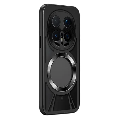 For Honor Magic8 Pro 5G Magnetic Case Hollow Heat Dissipation Silicone + PC + Metal Bumper Phone Cover - Black