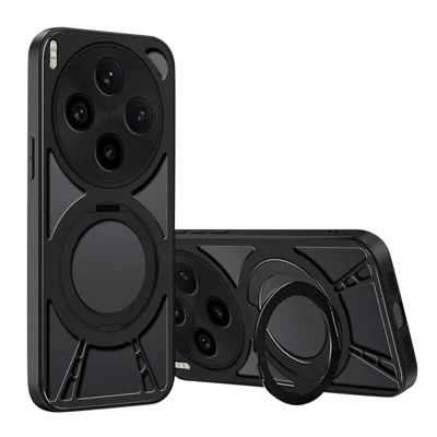 Für vivo X300 5G Hülle Magnetischer Ständer Hohlraum Wärmeableitung Silikon + PC + Metallstoßfänger Handyhülle - Schwarz