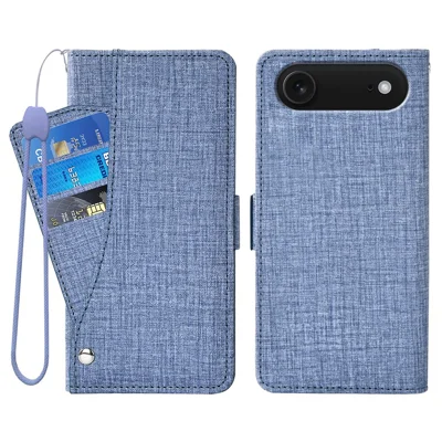 iPhone Air Case Jean Stoff Textur PU Leder Brieftasche Handyhülle mit drehbaren Kartenschlitzen - Blau