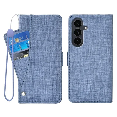 For Samsung Galaxy A15 5G  /  4G Case Jean Cloth Texture PU Leather Wallet Phone Cover with Rotating Card Slots - Blue