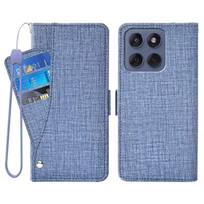 Phone Case For Motorola Edge 60 5G  /  Edge 60 Fusion 5G  /  Edge (2025) 5G Jean Cloth Texture PU Leather Wallet Cover with Rotating Card Slots - Blue