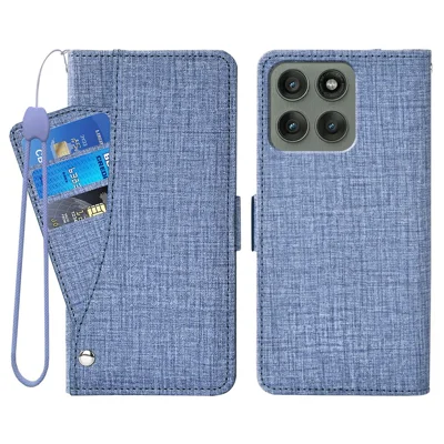 For Motorola Edge 60 Pro 5G Case Jean Cloth Texture PU Leather Wallet Phone Cover with Rotating Card Slots - Blue