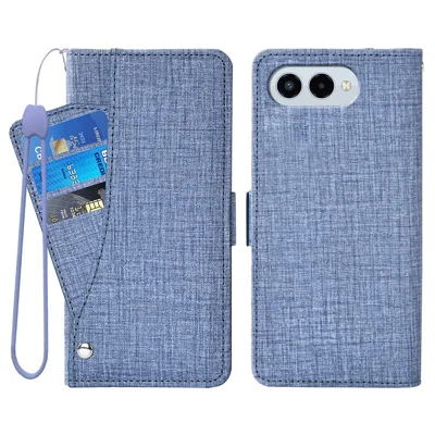 For T-Mobile REVVL 8  /  T Phone 3 Case Jean Cloth Texture PU Leather Wallet Phone Cover with Rotating Card Slots - Blue