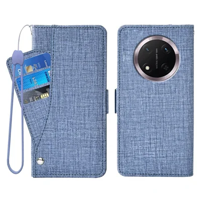 Phone Case For Honor Magic7 Lite 5G  /  X9c 5G  /  X60 Pro 5G Jean Cloth Texture PU Leather Wallet Cover with Rotating Card Slots - Blue