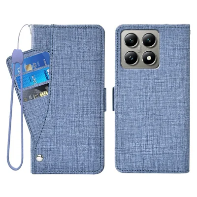 For Xiaomi 14T Case Jean Cloth Texture PU Leather Wallet Phone Cover with Rotating Card Slots - Blue