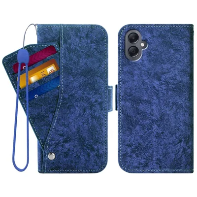 Per Samsung Galaxy A05 4G Case Water-ink Painting Wallet PU Leathe Phone Cover with Rotating Card Slots - Blu