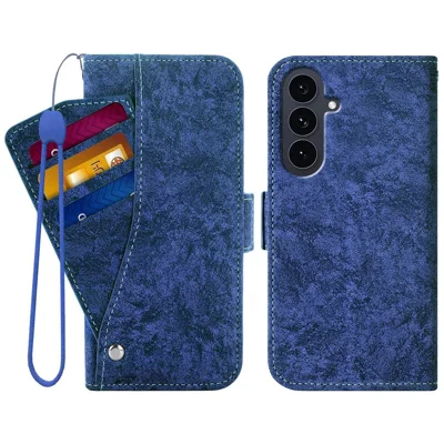 Per Samsung Galaxy A35 5G Case Water-ink Painting Wallet PU Leathe Phone Cover con Slot per Schede Rotanti - Blu