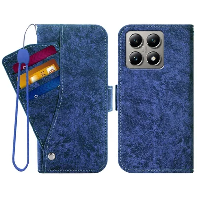 For Xiaomi 14T Pro Case Water-ink Painting Wallet PU Leather Phone Cover with Rotating Card Slots - Blue