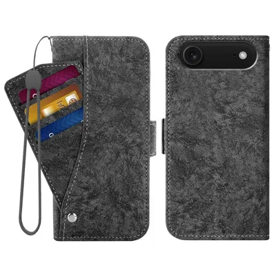 For iPhone Air Case Water-ink Painting Wallet PU Leather Phone Cover with Rotating Card Slots - Black