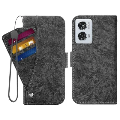 For Motorola Edge 50 Fusion 5G Case Water-ink Painting Wallet PU Leather Phone Cover with Rotating Card Slots - Black