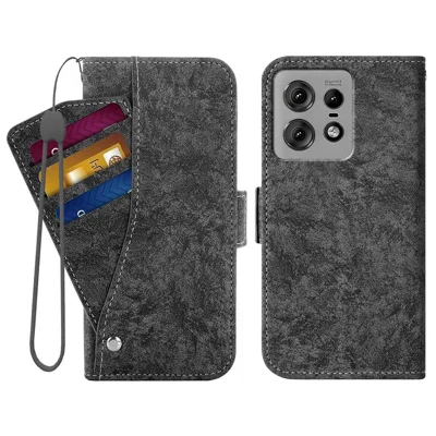 For Motorola Edge 50 Pro 5G Case Water-ink Painting Wallet PU Leather Phone Cover with Rotating Card Slots - Black