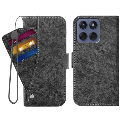 For Motorola Edge 60 5G  /  60 Fusion 5G  /  Edge (2025) 5G Case Water-ink Painting Wallet PU Leather Phone Cover with Rotating Card Slots - Black