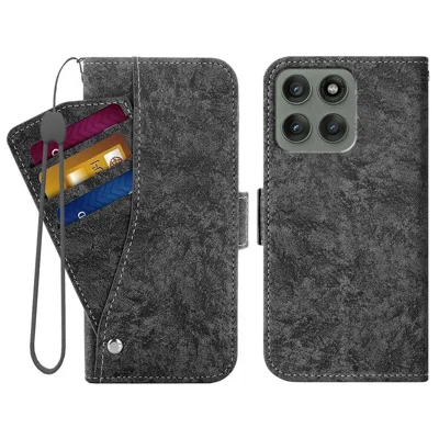 For Motorola Edge 60 Pro 5G Case Water-ink Painting Wallet PU Leather Phone Cover with Rotating Card Slots - Black