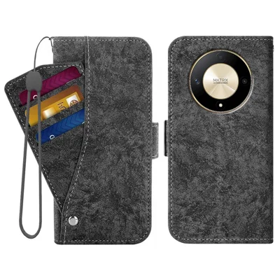 For Honor Magic6 Lite 5G  /  X9b 5G Case Water-ink Painting Wallet PU Leather Phone Cover with Rotating Card Slots - Black