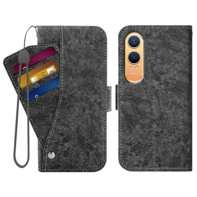 For OnePlus Nord CE4 Lite 5G  /  Oppo K12x 5G (China) Case Water-ink Painting Wallet PU Leather Phone Cover with Rotating Card Slots - Black
